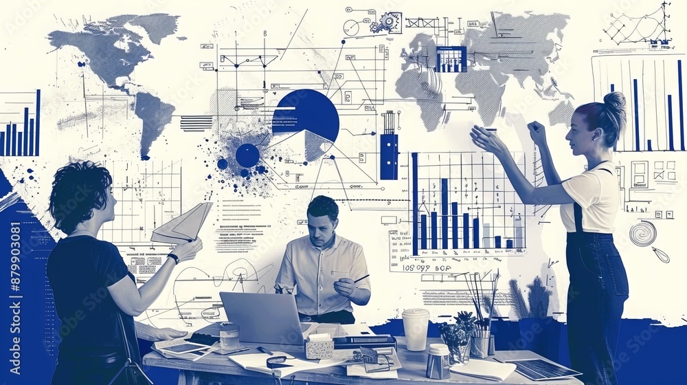 Poster data is visualized in a simple, digital blueprint. it explains the idea of big data, its storage and