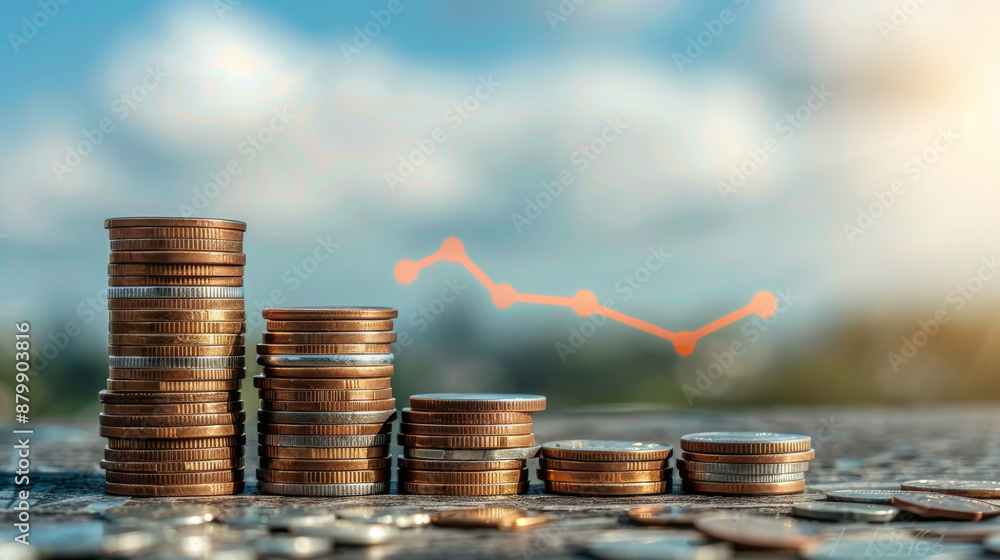 Poster a stack of coins with a line graph in the background