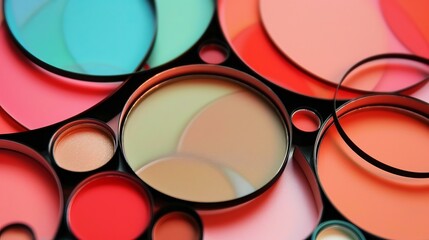 Discover our beauty collection! Showcase makeup products using vibrant circles as a backdrop. Create stunning ads or update your online store.