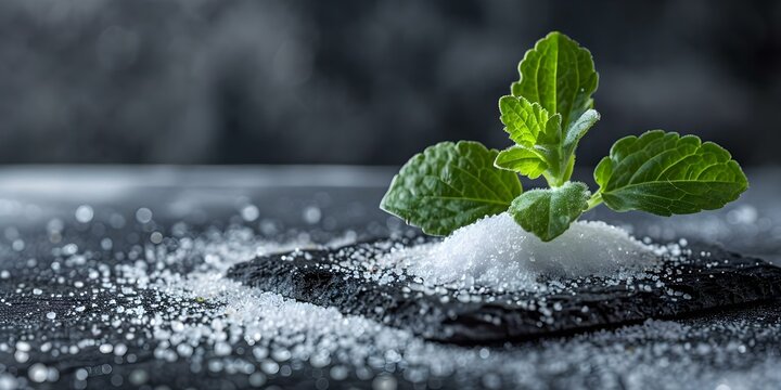 Stevia Plant-Derived Stevioside Powder E960 Food Additive and Sugar Substitute. Concept Stevia, Stevioside, E960, Food Additive, Sugar Substitute