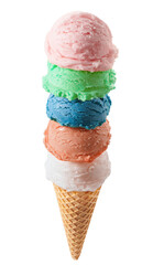 Various ice cream scoops isolated on white background