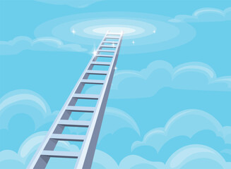 Ladder to cloud. Stairs ladders rise in ski, success opportunity growth business career climb up heaven progress work achievement high goal concept cartoon neat illustration