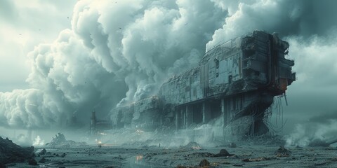 Fototapeta premium Catastrophic factory collapse due to poor construction standards, underscoring the importance of regulatory compliance