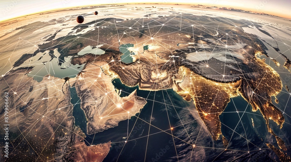 Poster global businesses use the internet to connect and share information, creating a network of interconn