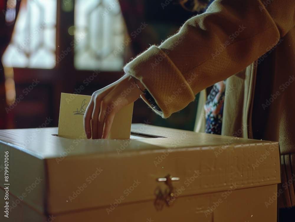 Poster a person placing a document into a file folder, often used for organization and storage