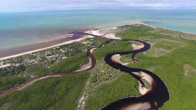 Aerial view of Corumbau River, Ponta do Corumbau Beach - Prado, Bahia, Brazil