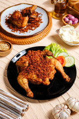 Ayam Goreng Kalasan. Traditional fried chicken with spices from Minangkabau, West Sumatra