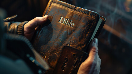 Photograph of a person holding the Holy Bible in their hands.