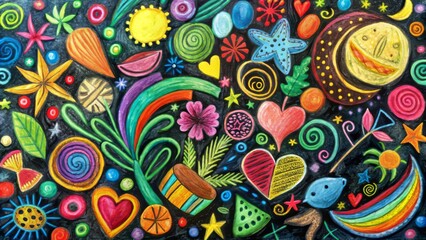 Naklejka premium Vibrant hand-drawn doodle frames in various shapes and sizes with eclectic mix of charcoal, pencil, and chalk textures in bold colors.