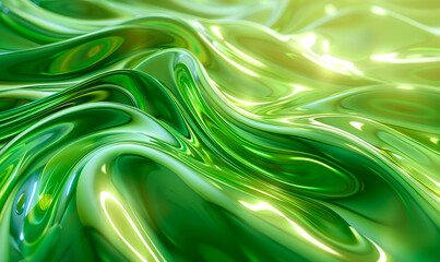 A close-up image of a smooth, shiny, green surface with ripples and reflections of light