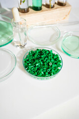 Reusable plastics for 3d printing concept in laboratory research, ecology, green technology