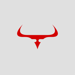 Aggressive bull face logo. Red devil bull icon design.