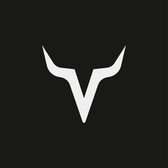 Letter V with horn modern logo. Minimal V lettering design.