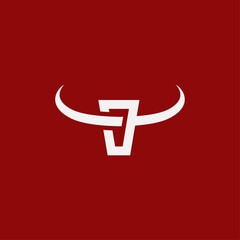 Monogram bull face logo. Simple geometric bull icon design.