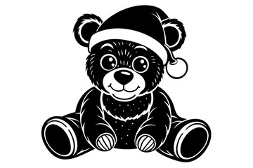 A full image of a Funny Baby Teddy Bear with Santa Claus Hat Clipart silhouette black vector illustration