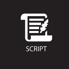 Script icon vector isolated on black background, logo concept of Script sign on transparent background, filled white symbol 