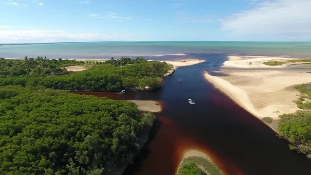 Aerial view of Corumbau River, Ponta do Corumbau Beach - Prado, Bahia, Brazil