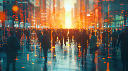 creative image of executives and employees of financial institutions. Human resource concept and enterprise resource planning ERP in conjunction with digital technology