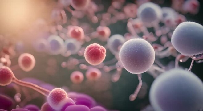 Extracellular vesicles aiding in the transfer of signaling molecules between neighboring cells 4k animation