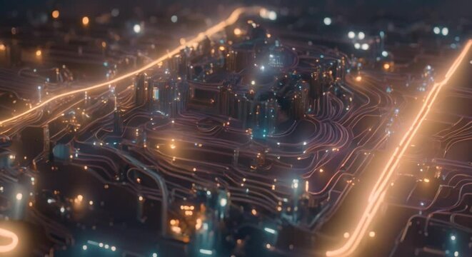 With its glowing wires and circuitry the AI entity appears almost alive as it hungrily consumes endless streams of data 2d flat cartoon 4k animation
