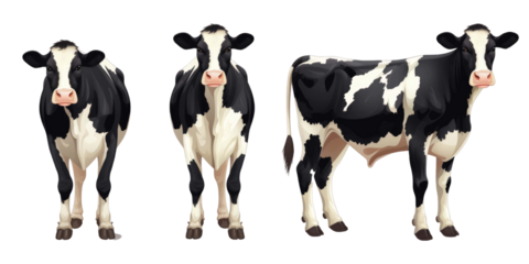 Black and white striped milk cow isolated on a transparent background