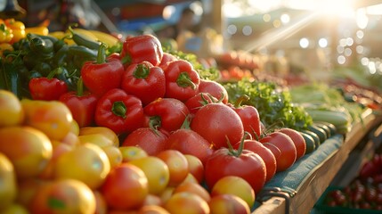 Fresh produce at a sunny market stall. Generative by AI