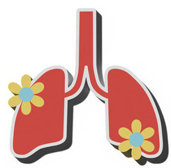 Human lungs with flowers on isolated background, 3D rendering illustration