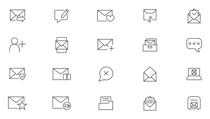 Mail and email line icon set. Message, envelope, mailing, postal letter, post office and mailbox outline icon collection. UI thin outline icons