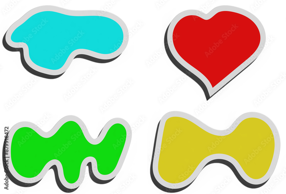 Poster various colorful stickers with shadow on isolated background. 3d rendering illustration