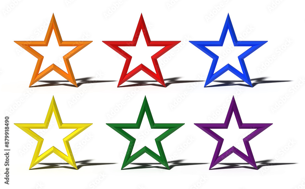 Poster a set of volumetric stars with a shadow on an isolated background, rating and review. 3d rendering i