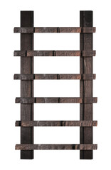 Wooden staircase made from old brown boards on an isolated backgroundd