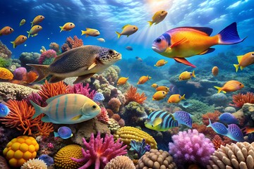 Vibrant Coral Reef Teeming With Colorful Tropical Fish