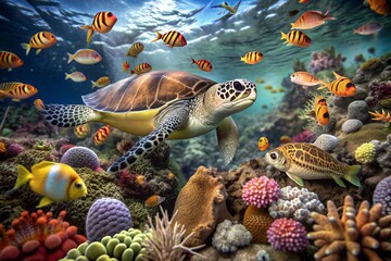 Fototapeta premium Vibrant Coral Reef Teeming With Colorful Tropical Fish