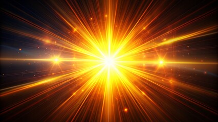 Vibrant orange and yellow lens flare radiates from a central point against a dark, mysterious, and infinite black background.