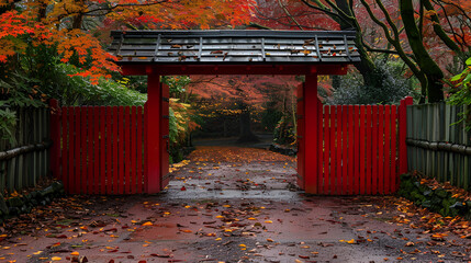 Above the Red Entrance Gate, a Maple Canopy