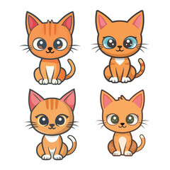 Red cute cat in different poses. Vector cartoon flat illustration. Funny playful kitty isolated on white background