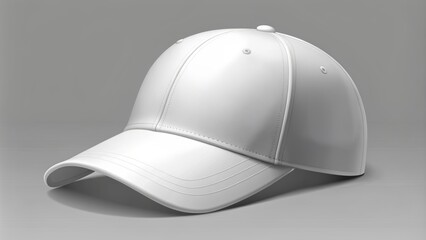 Fototapeta premium Realistic white cap mockup template for fashion branding, blank vector illustration of modern baseball cap headgear accessory design.