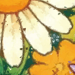 Oil painting and various flowers, lotus leaves, chrysanthemums, insects, butterflies, rabbits,...
