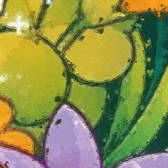 Oil painting and various flowers, lotus leaves, chrysanthemums, insects, butterflies, rabbits,...