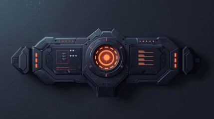 Futuristic Black Panel With Orange Lights and Digital Display