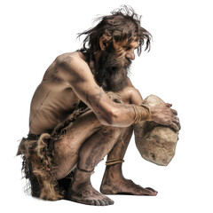 Stoneage man isolated on white created with Generative AI
