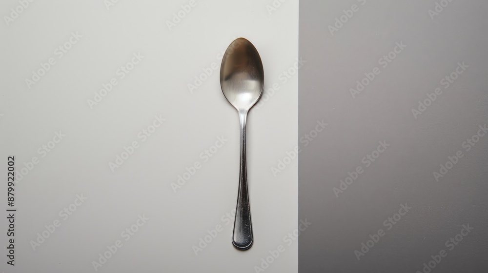 Poster close up of a teaspoon on a white and gray background with space for text