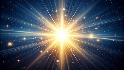 Naklejka premium Vibrant white glowing light emanates from intense flash, forming radiant starlight, amidst warm sunlight and subtle glare, against a dark background.