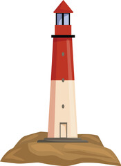 Cartoon lighthouse guiding ships with its light beam