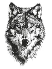 Fototapeta premium Wolf Tattoo. Hand Drawn Portrait of Wolf with Bold Strokes and Detailed Illustration