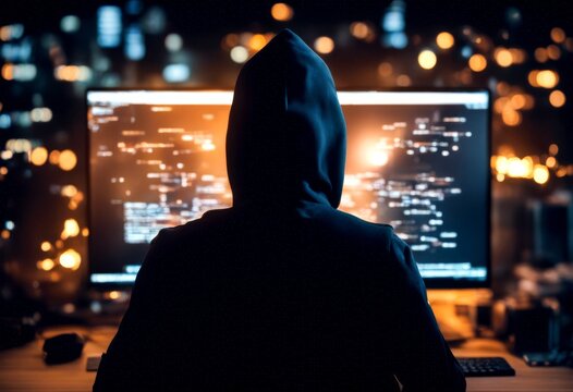 cybersecurity hacker coding night concept computer datum security virus man criminal technology network