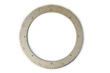 Automatic transmission stainless metalclutch disc on a white isolated background. Top view.