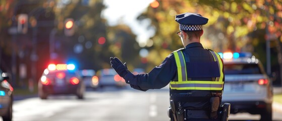 Police officer directing traffic, ensuring road safety and smooth flow of vehicles.