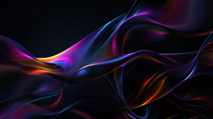 a black background with a few neon colors waves, geometric waves shapes, dark blue, purple, black.