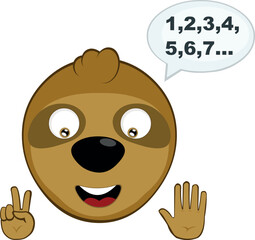 vector illustration face bear sloth character animal cartoon, with your fingers hands counting numbers
